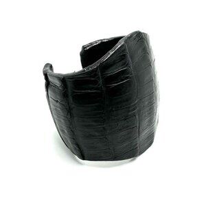 Chi by Falchi Crocodile Embossed Black Leather Cuff Bracelet 7" HSN $150